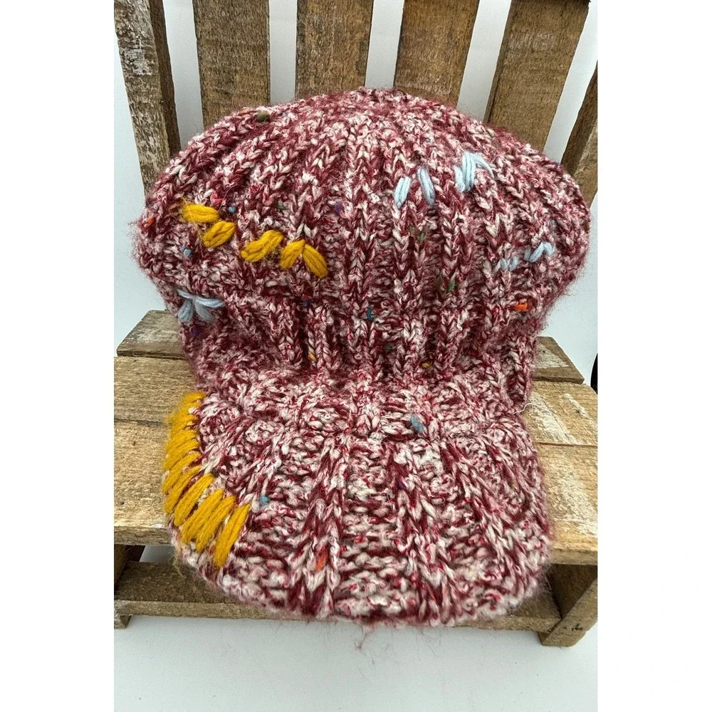 San‎ Diego Hat Company Womens Burgundy Marl Knit Beanie Embroidered Confetti Hat